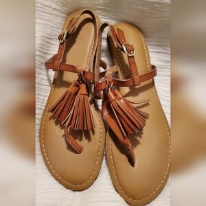 Old Navy Tan Faux Leather Tassel Sandals